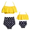 Parent-Child Baddräkt Tryckt Swim High-Waisted Bikini Två-bitar Falbala Barn Kvinnor Mode Beachwear Wmq849