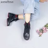 Sophitina Moda Kadınlar Için Elastik Ayak Bileği Çizmeler Sonbahar Rahat Düşük Topuk Klasik Dantel Yukarı Sıkı Çorap Patik C788 210513