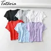 T-shirt femme tricot été simple boutonnage manteau court manches solides t-shirts maigres femme 210514