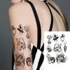 Black ink color temporary Bird skull devil Small waterproof Flower rose clock body sticker tattoo for arm