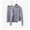 H.SA Winter Clothes Women Casual Sweater Turn Down Collar Twisted Pullover and Skirts Female Formal 2 Piece Suit 210417