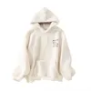 Women Loose Casual Teddy Hoodies Winter Warm Long Sleeve Hooded Sweatshirt Tops Letters Pocket Fleece Pullover 210515