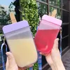 かわいい藁水のボトルプラスチックアイスキャンデンボトル屋外透明ジュース飲料カップの創造的な学生マグカップ