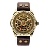 Montre automatique squelette en bronze rétro hommes SHENHUA montre-bracelet mécanique Steampunk horloge en cuir à remontage automatique Relogio Masculino montres-bracelets