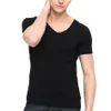 Män Kortärmad T-shirts Sommar Solid V Neck Slim Fit Modal Tee Plus Size XXXL Andningsbar Tshirts Man