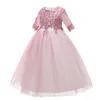 Verão rosa branco vestido de dama de honra crianças manga longa roupas para meninas crianças traje princesa saia menina festa vestidos de casamento5868926