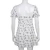 WAATFAAK White Casual Floral Dames Jurk Bandage Ruched Summer Mini Dress Office Puff Sleeve High Street Aline Dames Jurken Y0603