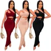 2021 Una spalla Donne Due Abiti da 2 pezzi Set Set Tagliato Crop Out Tops e BodyCon Midi Maxi Gonne Match Set corrispondenti Streetwear Clubwear X0709