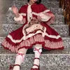 Swobodne sukienki Ruffy miękka dziewczyna urocza japońska sukienka Lolita Women Victorian Burgundy Halloween Little Red Riding Hood Costume 9280487