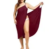 5XL Women Sexy Beach V-Neck Sling Dress Summer Towel Backless Swimwear Cover Up Wrap Robe Female Tropical Dresses Plus Size 210623