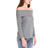 Female Off Shoulder Tee Shirts Cotton Long Sleeve Ladies Sexy Chic Fashion Solid Gray Color Tops Blouses XXL Spring Autumn 210527