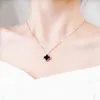 Titanium steel 18k rose gold Clover Necklace women wear double-sided Black Agate net red clavicle chain stainls steel pendant
