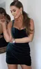 Femmes Sexy col en v fronde sans manches velours Mini robe mode licou plissé maigre célébrité Club vert Vestidos 210525