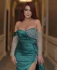 2022 Plus Size Arabski ASO EBI Hunter Green Mermaid Prom Dresses Koronki Wysokie Split Evening Formalne Party Drugi Recepcja Urodziny Druhna Suknia Suknia ZJ440