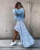 Women Asymmetrical Long Skirts 2022 Summer Floral Print Ruffles Bohemian Skirt Fashion High Waist Beach Party Streetwear