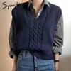 Girl Sweater Vest Women Jumper V Neck Pullover Knitted Vests Crop Top Autumn Winter Outfit Korean Style Tops 210607