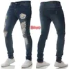 Mężczyźni Jeans Ripped Hole Slim Fit Casual Męskie Steret Nosić Trudnowane Ołówek Spodnie Czarne Light Blue Denim Spodnie Pełna Długość Pet 211111