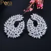 Pera Clean White Marquise Cut Cubic Zirconia Crystal Bridal Large Statement Hollow Stud Earrings For Women Ear Jewelry E448