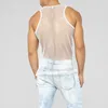 T-shirts pour hommes hommes sans manches maille Sexy réservoir ajouré résille voir à travers haut tenue de club homme Hipster discothèque gilet maillot de corps