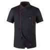 Masculino manga curta gola dupla breasted chef garçom uniforme solto 2021 moda pano camisas de vestido masculino303o