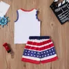 Vestes Criança Sets Infantil Bebés Bebés 4 de Julho Stars Listrado Impresso Patriotic Tops Shorts Outfits Independence Day Kids Ternos roupas