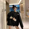 Plus Size Women's Sweenshirt Cópia cômica Versão coreana solta Cobertura de barriga de veludo Grosso Oversize Personalidade O-Pescoço topo 210526