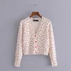 Floral Jacquard Knitted Cardigan Women Long Sleeve Crop Top Woman Spring Jackets Fashion V Neck Cute Sweater 210519