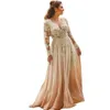 Elegant Champagne V Neck Boho Mother's Dresses A-Line Full Sleeves Long Wedding Guest Dress Sexy Backless Lace Mother of Bride Gowns Party Prom Evening Dress 2022