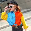 Fashion Color Matching Unisex Active Shirts Sring and Autumn Full Turn-down Collar Patchwork Children'd Clothing Kids Clothes 210713