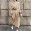 Eleganta damer Casual Long Dress Sleeve Winter Khaki Office Maxi Belt Vintage Basic Vestidos 210427