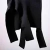 [EAM] Wysoka elastyczna talia czarny dziewiarski asymetryczny pół-ciała długa spódnica kobiety moda wiosna jesień 1dd6364 21512
