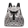 New Women Backpack Geometric Plaid Sequin Backpacks For Teenage Girls Bagpack Holographic Female Drawstring School Bag X0529