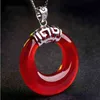 925 Sterling Silver Necklace Circle Garnet Retro Pendant with Chain Natural Stone Red Agate Bohemian Vintage Antique Gift