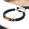 Grünes Tigerauge Stein Charm Armband Natürlicher Onyx Perlen Schwarzes Seil Geflecht Armband Schmuck Damen Herren Energieschmuck