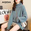 Zima Koreański Styl Turtleneck Luźne Knit Damskie Swetry Solidne Kolor Kobiety Sweter Ins Moda Ciepłe Kobiet Swetry 210521