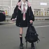 Chaqueta informal punk de invierno para mujer japonesa, bolsillos sueltos, manga larga, con capucha, talla grande, moda Vintage Harajuku 210818