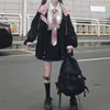 Winter japonês mulheres casual punk streetwear jaqueta solta bolsos de mangas compridas com capuz tamanho grande moda vintage harajuku 210818