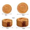 Maty Podkładki 6 SZTUK Handmade Tkane Rattan Cup Country Stoilers z koszykiem Niepoślizgowe Podkładki Tacki Herbaty Kawowe Kubki Table Mata Do Izolacji