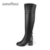 SOPHITINA Bottes de conception spéciale Gardez au chaud de haute qualité en cuir véritable talon carré chaussures à bout rond bottes pour femmes PC218 210513