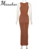 Missakso Deep V Neck Cut Out Women Dress Party Club Summer Brown Blue Sexy Bodycon Backless Maxi Dresses 210625