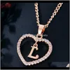 Pendentifs Drop Delivery 2021 Iced Out Coeur Colliers Lettres Initiales Bijoux A-Z 26 Alphabets Sier Or Charme Cristal Pendentif En Forme D'amour N