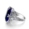 Cluster Rings Square Promise Vintage Created Sapphire Women Engagement 925 Sterling Silver September Birthstone Handgjorda smycken