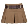 Skirts With Sashes Brown High-waisted Pleated Skirt Women Korean Style Fashion Belt Punk Streetwear Tennis Mini Female Iamty