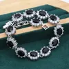 2021 Set di gioielli in argento con zirconi neri verdi blu per bracciale da donna orecchini a bottone collana pendente anello regalo