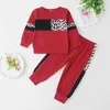 Outono meninos meninas outfits leopard impressão algodão hoodie 2 pcs esporte conjuntos roupas de bebê e7192 210610