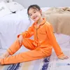 Vår Höst Barn Cardigan Pajamas Set Tonåring Långärmad Silk Sleepwear Kids Girls Home Clothes 2pcs Suit Children's Pyjamas 210729