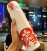 Lyx 500ml med Box Märke Designer Starbucks Värmeisolering Vakuum Par Läder Vattenflaska Muggar Kaffekoppar Män Kvinnor Rostfritt Stål Real