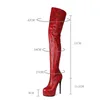 Boots Women 2022 Red Autumn Winter Shoes Stage Thigh High Sexy Snakeskin Pattern Stiletto Heels Platform Round Toe Slip On