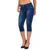 Stil plus storlek mode sommar kvinnor hög midja skinny jeans knä längd hål rippad denim capri slim streetwear stretch casual