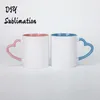 새로운 DIY 승화 심장 손잡이와 함께 11 온스 커피 머그잔 세라믹 320ml 화이트 도자기 컵 바다에 의해 특별한 화려한 내부 코팅 GWE10960